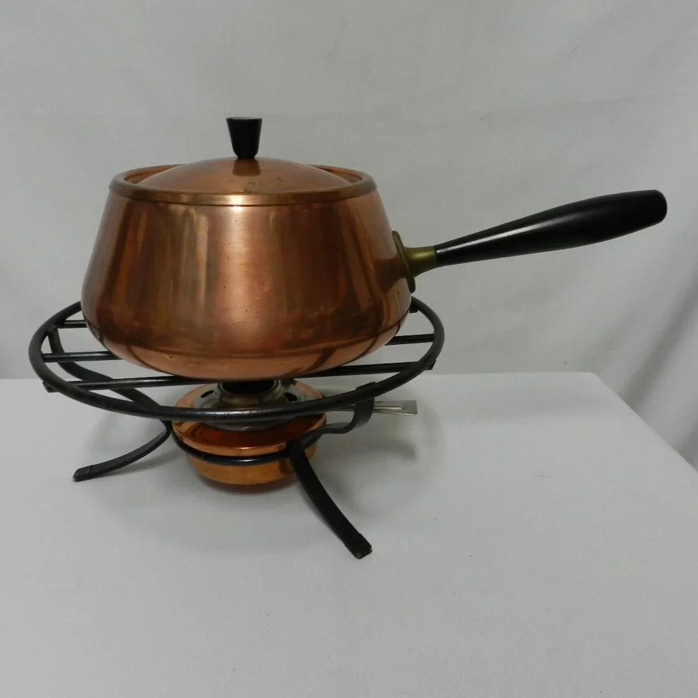 Culinox Copper Vintage Mid Century Modern Spring Fondue Pot w/ Stand Switzerland